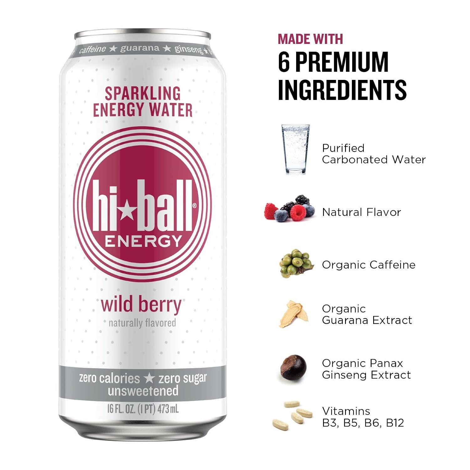 Hiball Clean Energy Seltzer Water， Caffeinated Sparkling Water Made with Vitamin B12 and Vitamin B6， Sugar Free (8 pack of 16 Fl Oz)， Variety Pack - Image 8